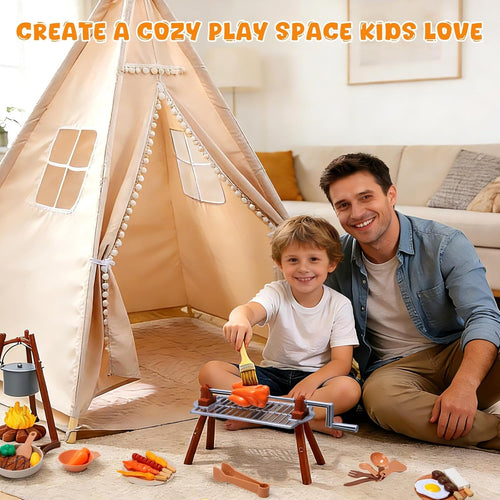 60Inch TeepeeTentWith BBQ Play set Lights Mat Gift Set Included - Gifting Season
